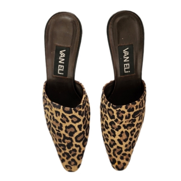 Vaneli Shoes - Vaneli Leopard Print Top Leather Bottom Mules Tan Size 6 M